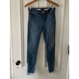 Anthro Pilcro and the Letterpress script skinny jeans raw uneven hem with patchw